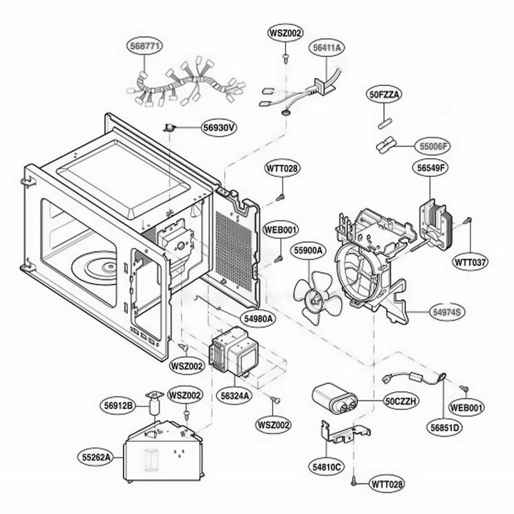 Interior Parts 1 Diagram and Parts List for MA1020W MWEGSE LG Wall Oven