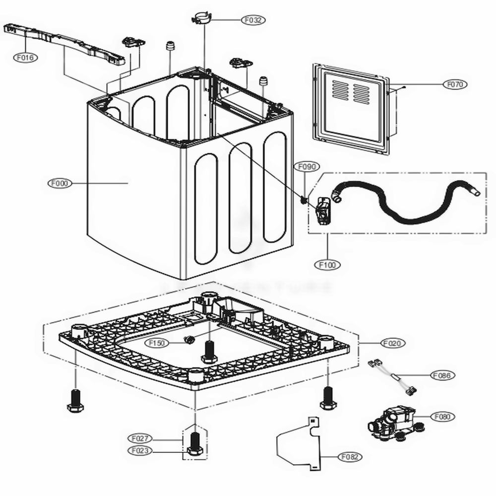 Outer Case Assembly Diagram and Parts List for 048231013635 ASSEEUS LG Washer Dryer Combo