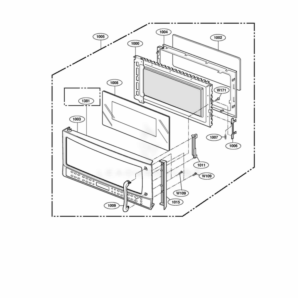 Door Parts Diagram and Parts List for 64769 AB1ESEA LG Range
