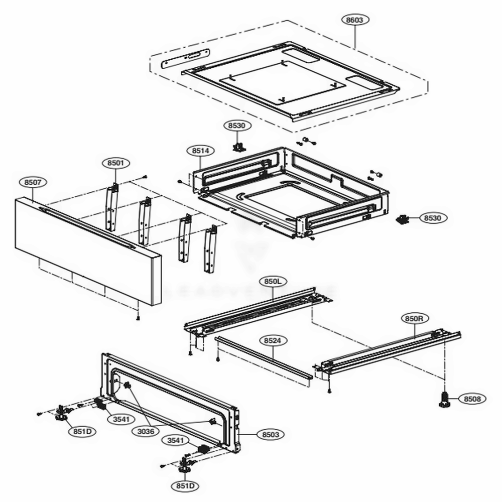 Drawer Parts Diagram and Parts List for LREL6325F FRSLLGA LG Range