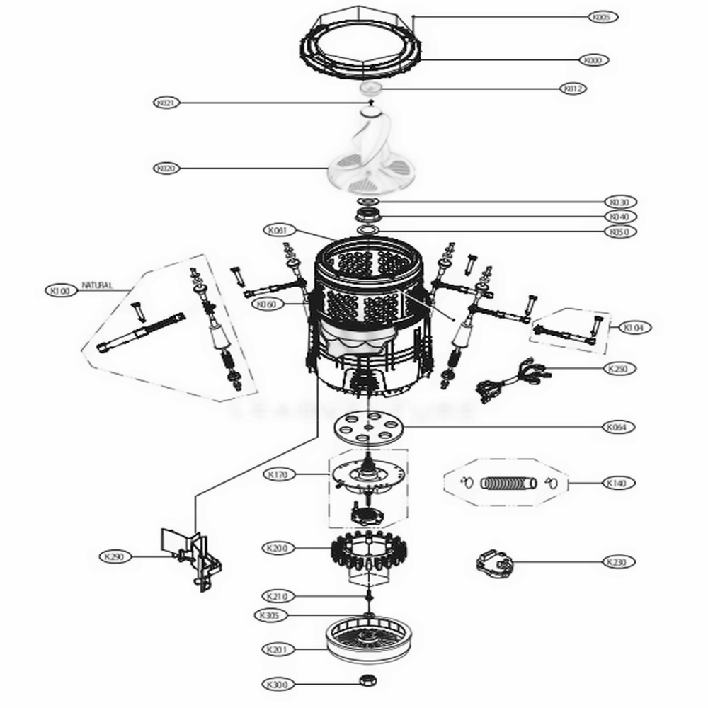 Tub Assembly Diagram and Parts List for WT7305CV ASSETUS LG Washer