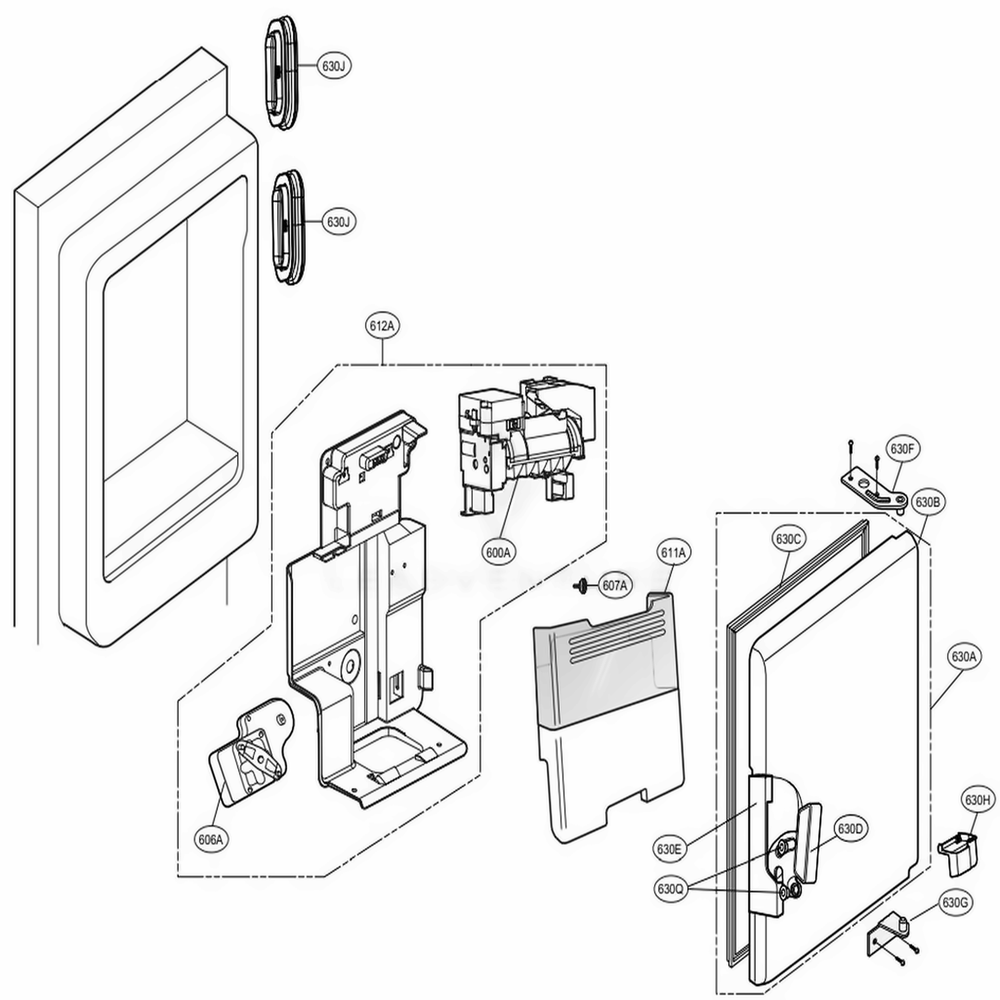 Ice Maker And Ice Bin Parts Diagram and Parts List for 72059 AWBCSE5 LG Refrigerator