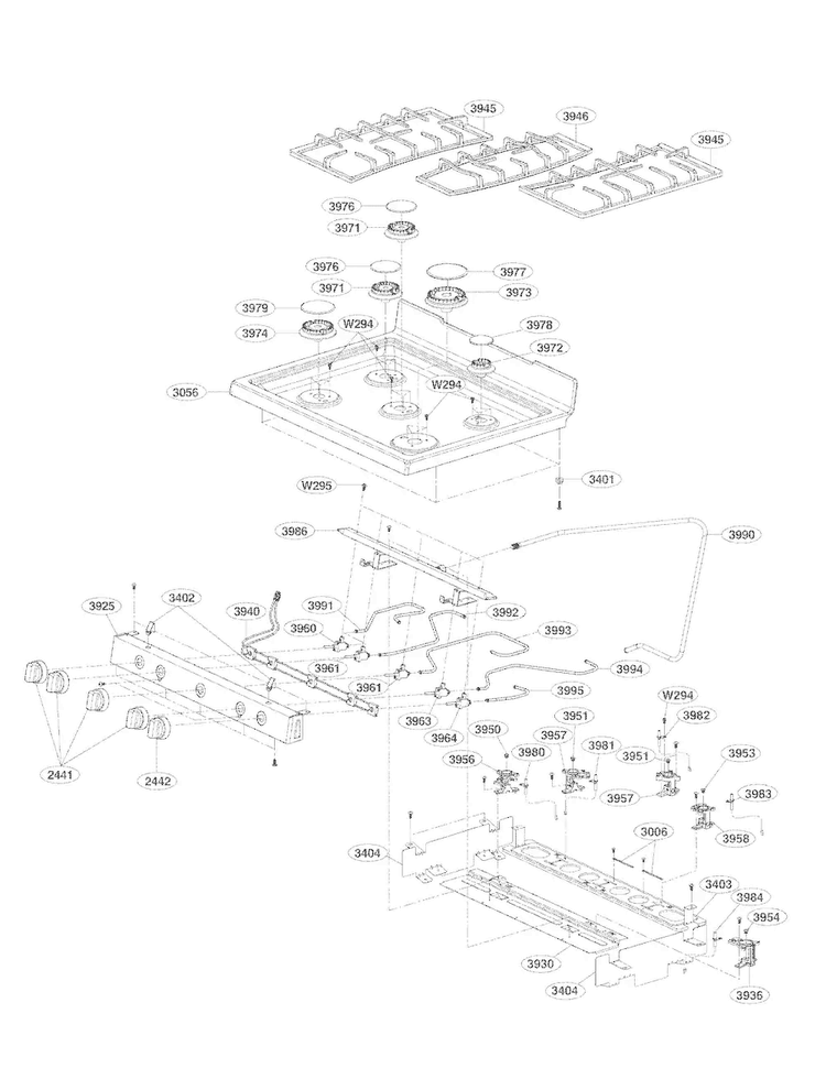Cooktop Parts Diagram and Parts List for LDG3035ST  LG Range