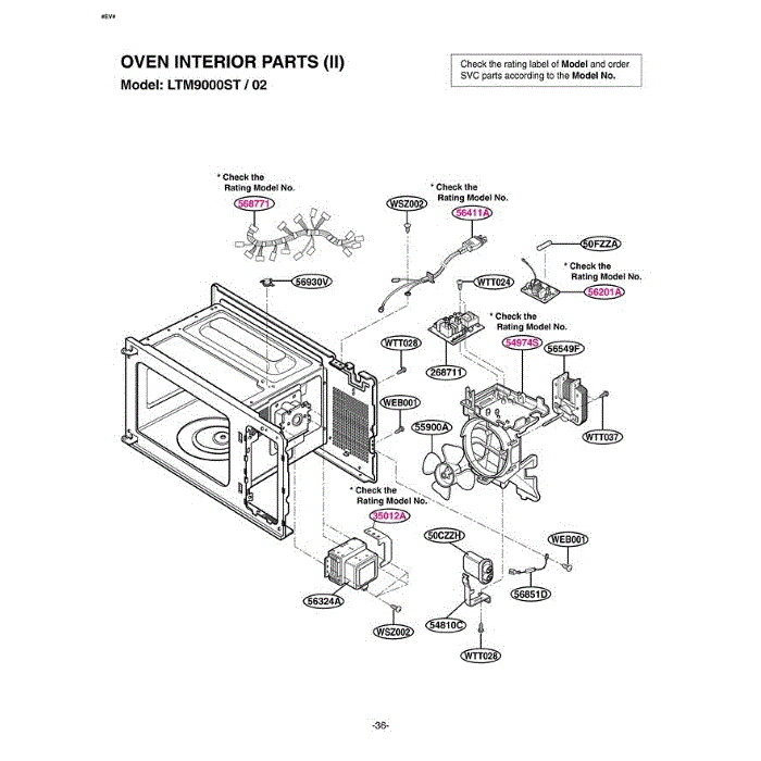 Section 1 Diagram and Parts List for LTM9000ST CS6ELGA LG Microwave Oven Combo