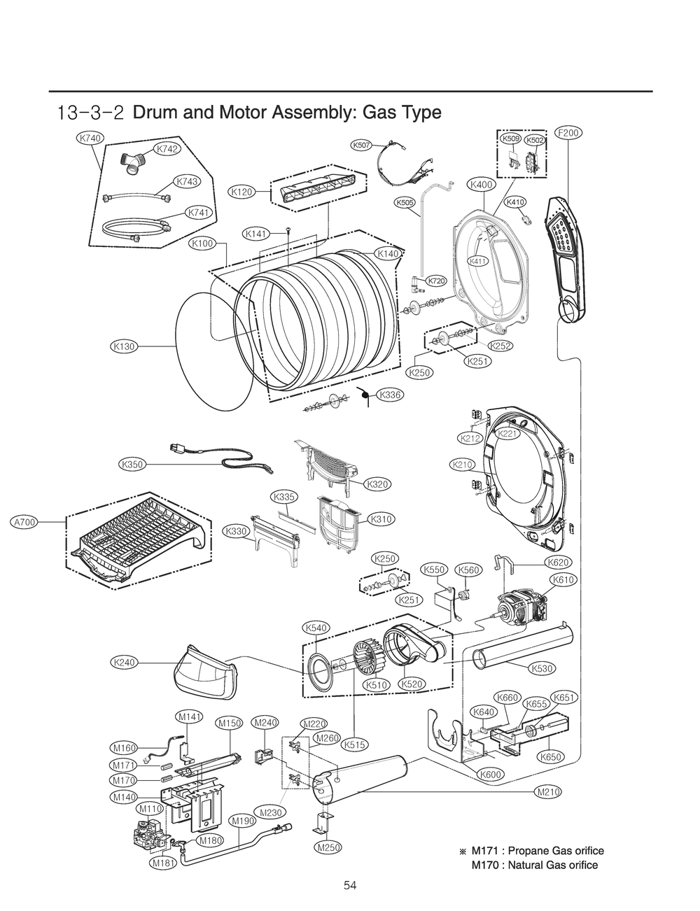 Drum And Motor Assembly Diagram and Parts List for RN1376AS ABWEEUS LG Dryer
