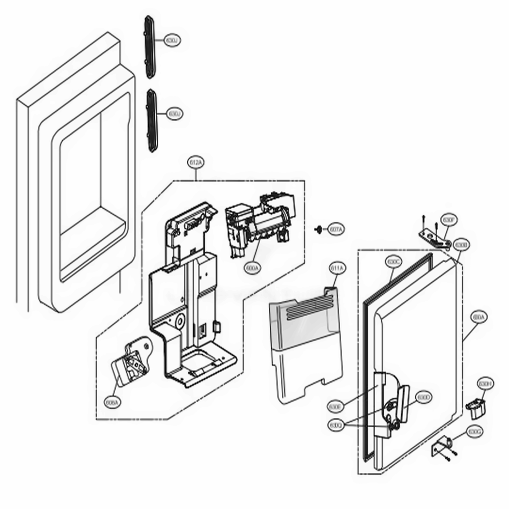 Ice Maker And Ice Bin Parts Diagram and Parts List for 72039 AWBCSE3 LG Refrigerator