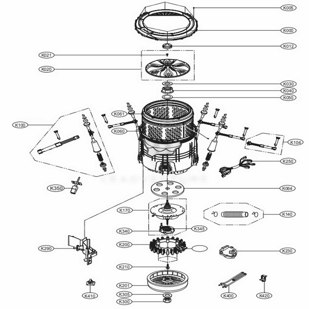 Tub Assembly Diagram and Parts List for 31463 ASTEPEU LG Washer