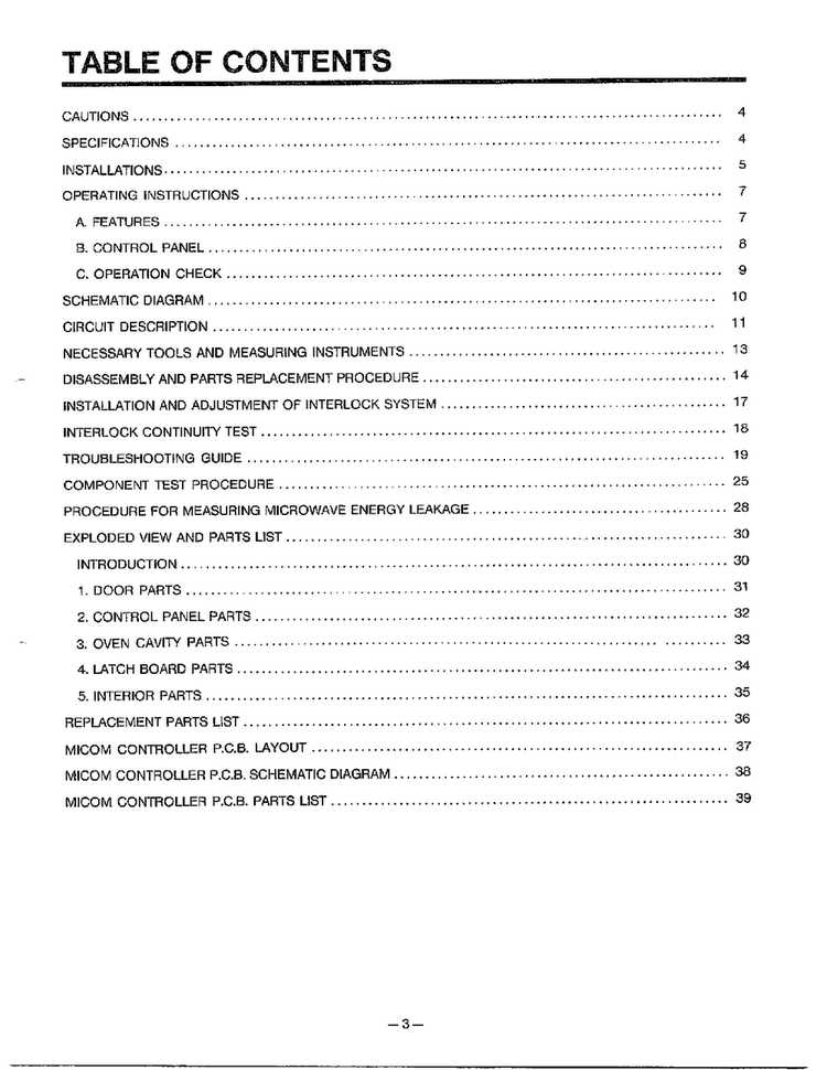Table Of Contents Diagram and Parts List for 9247  LG Microwave