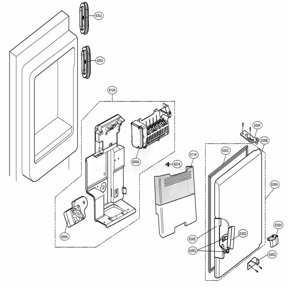 Ice Maker And Ice Bin Parts Diagram and Parts List for 73153 ASTCSE0 LG Refrigerator