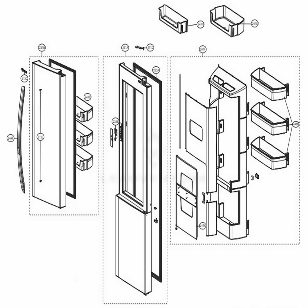 Refrigerator Door Diagram and Parts List for LSXS26366D ASBCNA8 LG Refrigerator