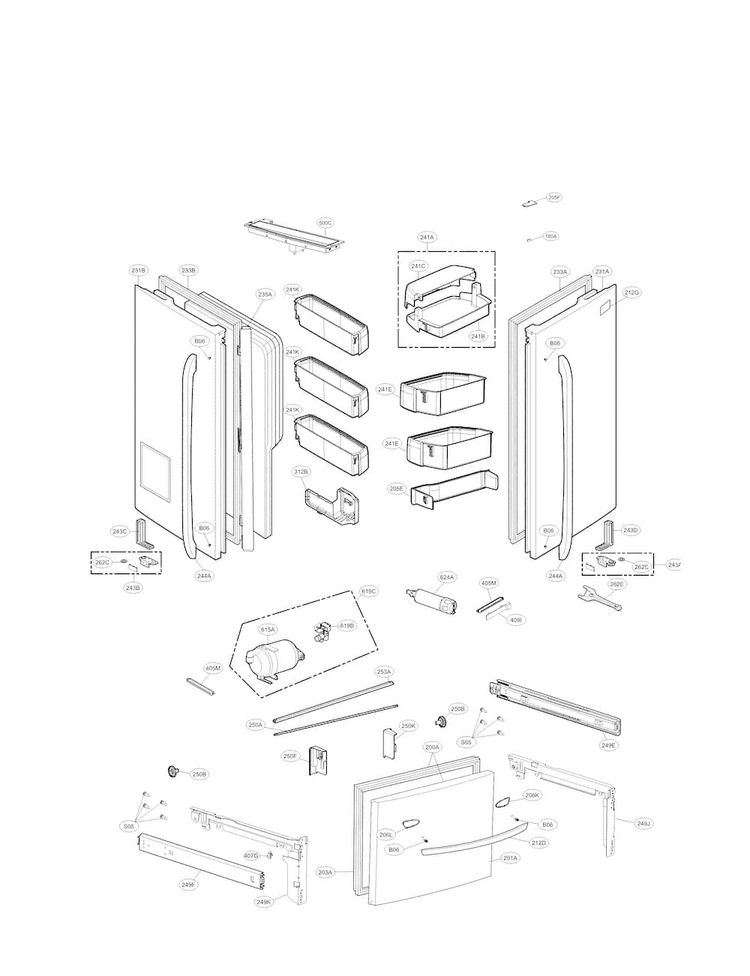 Door Parts Diagram and Parts List for LFXS30726S 02 LG Refrigerator