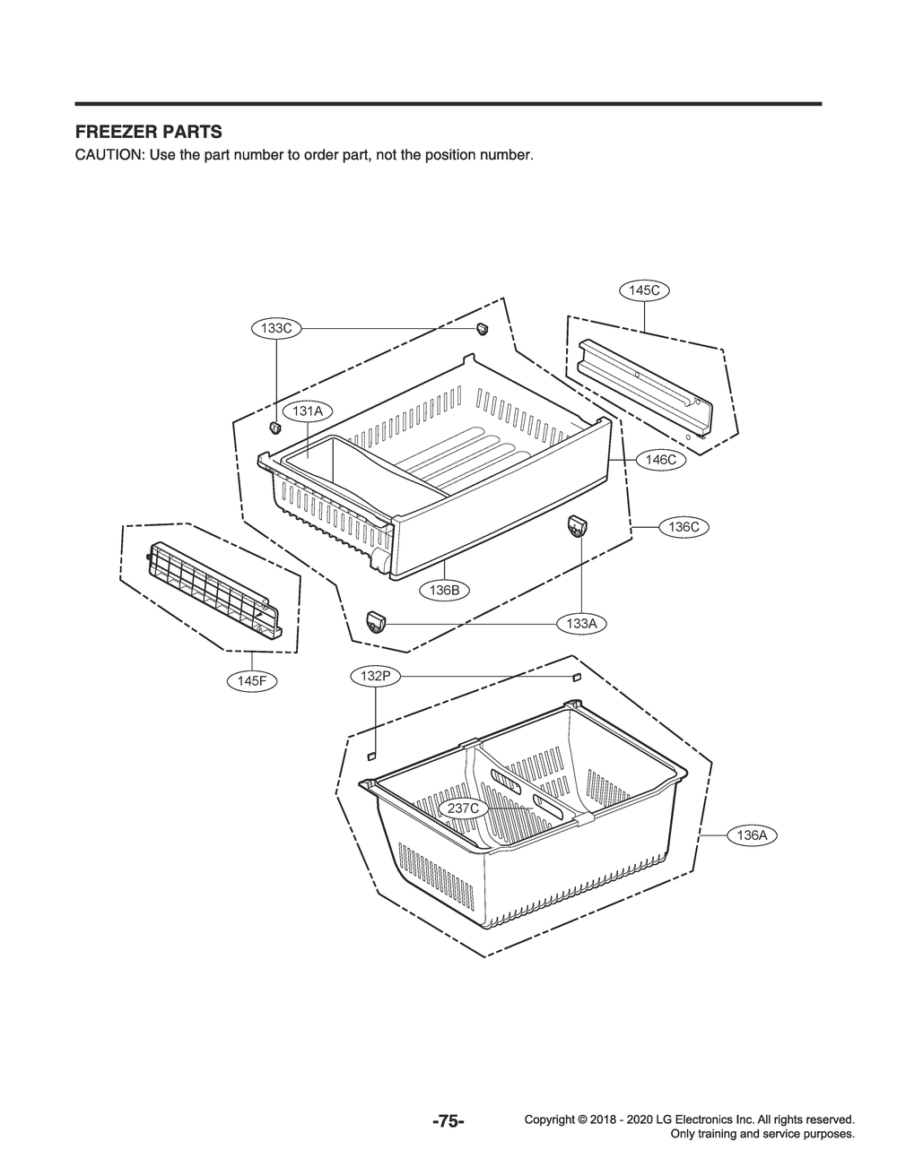 Freezer Parts Diagram and Parts List for GR-Q238NSNM ASTCNA2 LG Refrigerator
