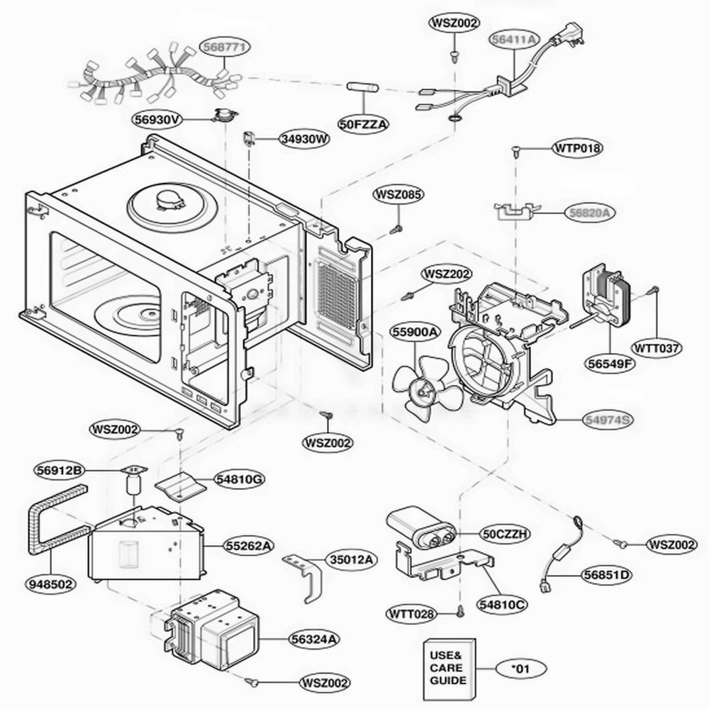 Interior Parts 1 Diagram and Parts List for JES1855PWH CW1EGEU LG Wall Oven