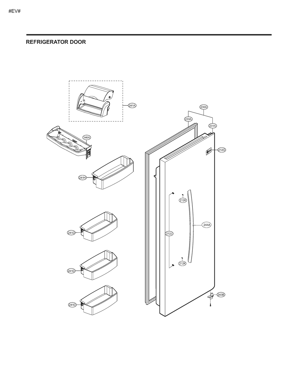 Refrigerator Door Diagram and Parts List for GM-L237LQJM ASWCSE1 LG Refrigerator