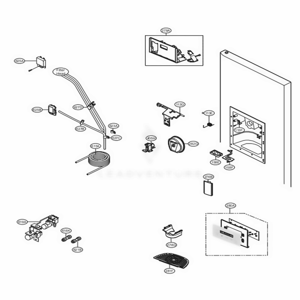 Ice And Water Part Diagram and Parts List for 51376 ATICSER LG Refrigerator