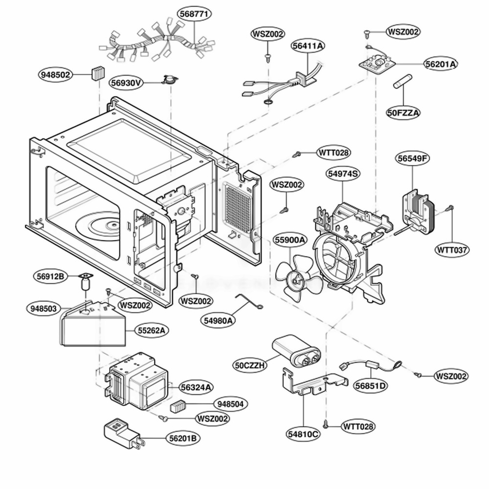 Interior Parts Diagram and Parts List for MS110YG KWHEGSC LG Range
