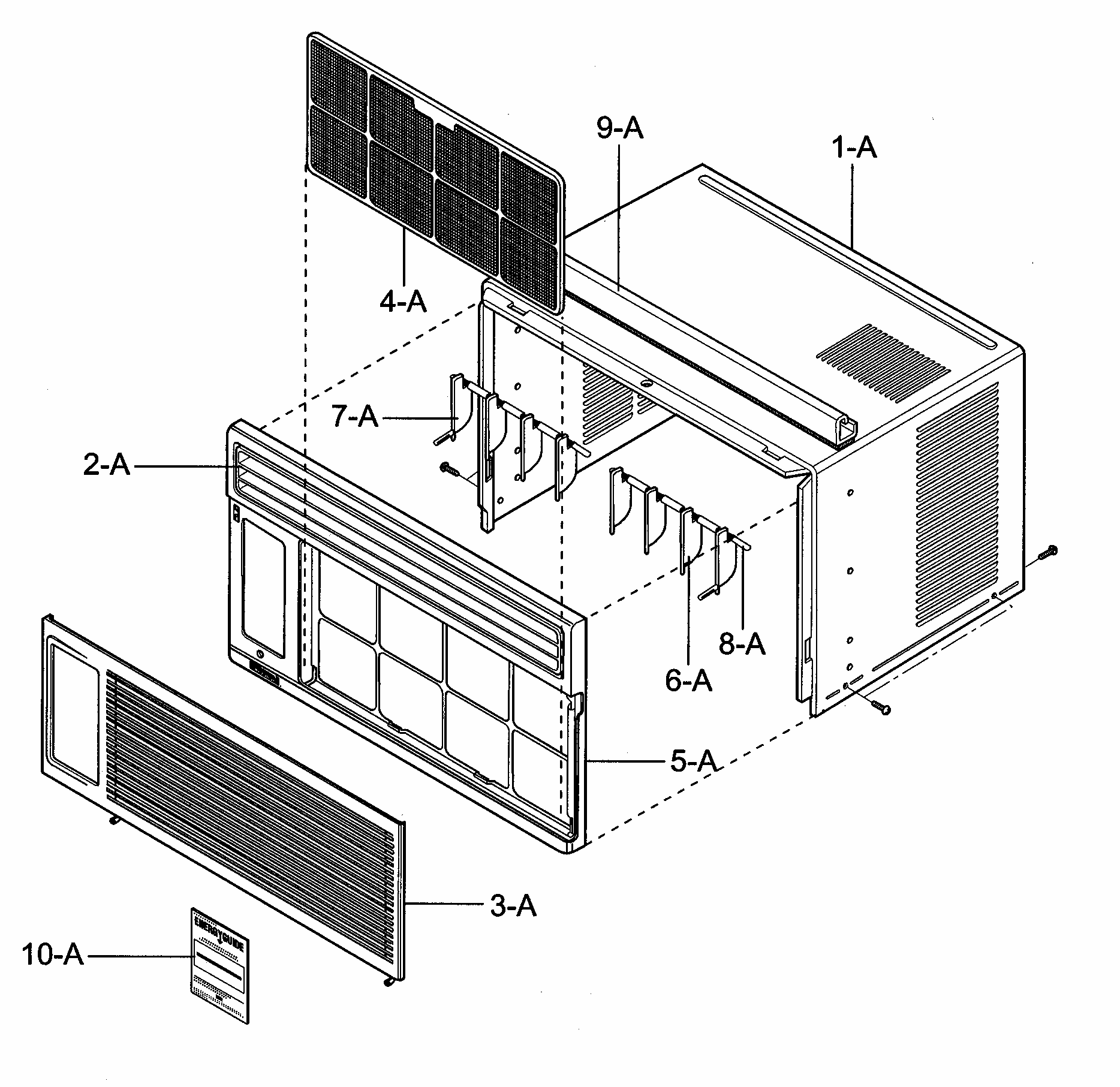 Cabinet/front Grille Assy Diagram and Parts List for 58072059200  Kenmore Air Conditioner