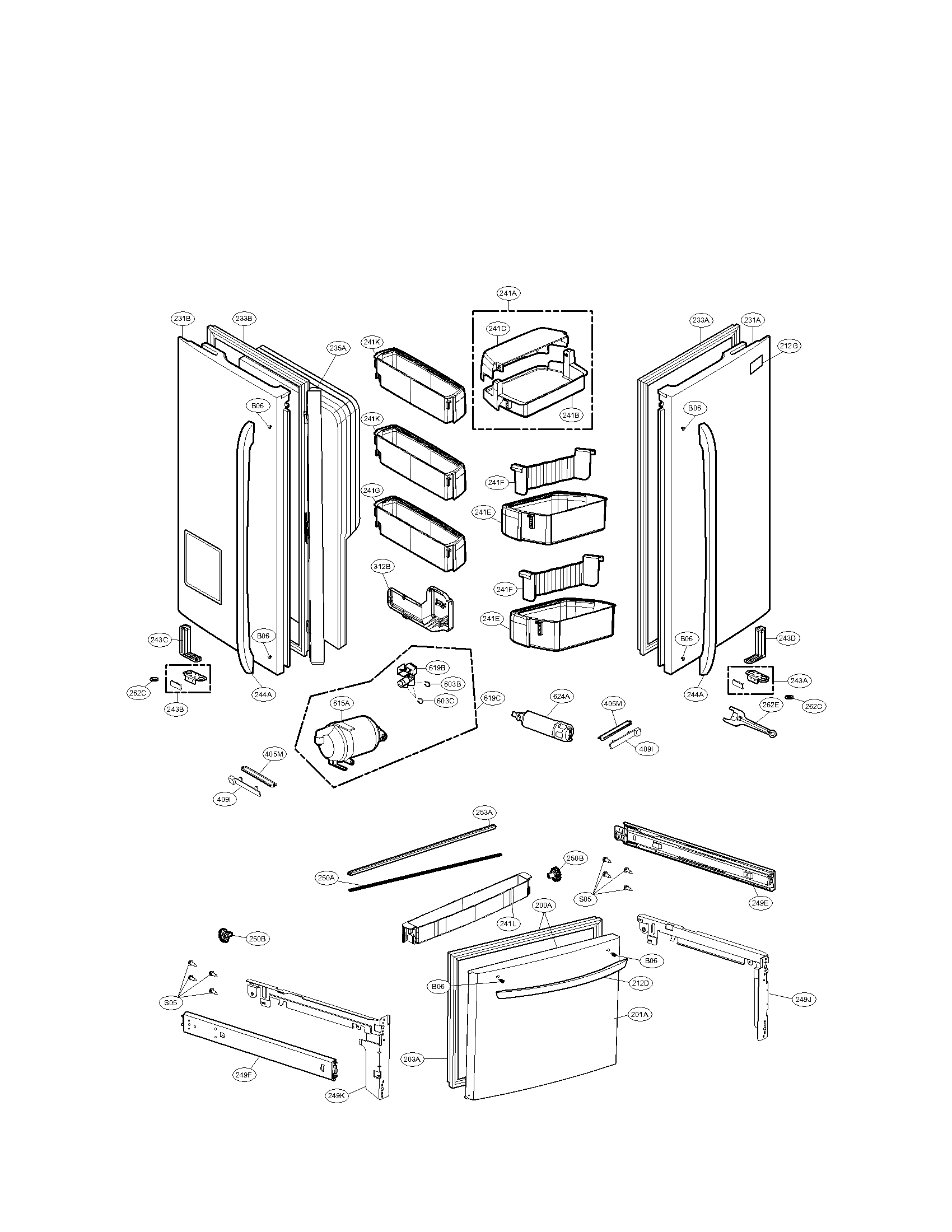 Door Parts Diagram and Parts List for LFX31925ST 00 LG Refrigerator