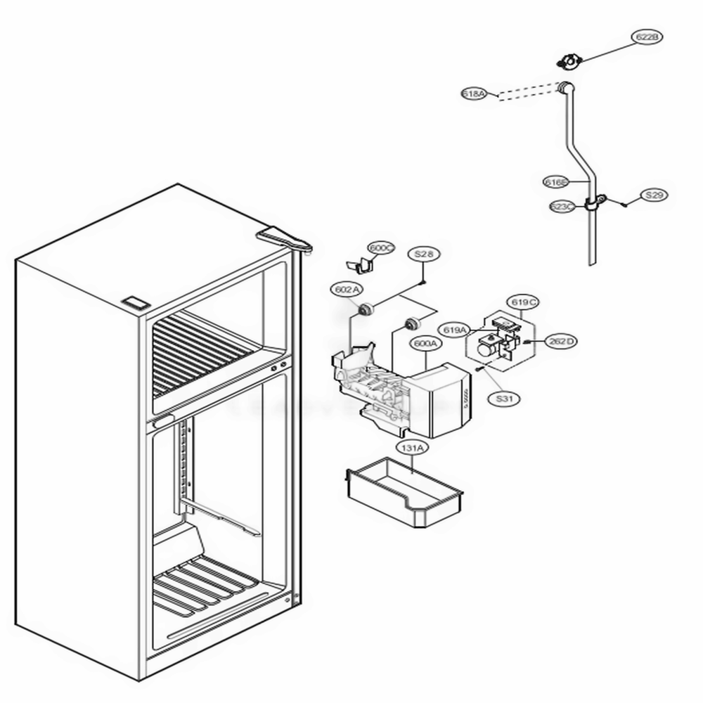 Ice Maker Parts Diagram and Parts List for 79303 AST1SER LG Refrigerator