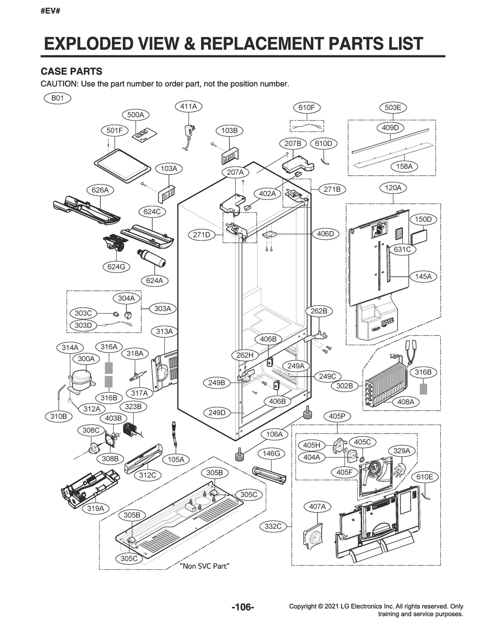 Case Parts Diagram and Parts List for GR-X28ANKXM ASBCNA4 LG Refrigerator