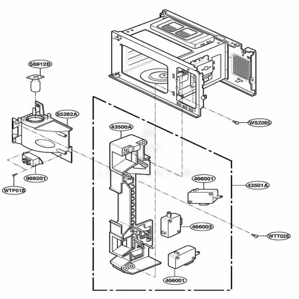 Latch Board Parts Diagram and Parts List for MB3917H HMWQBNX LG Range