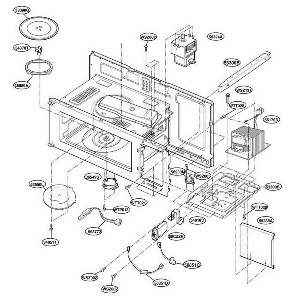 Interior Parts 1 Diagram and Parts List for YMH7135XEQ0 WHEWPC LG Range