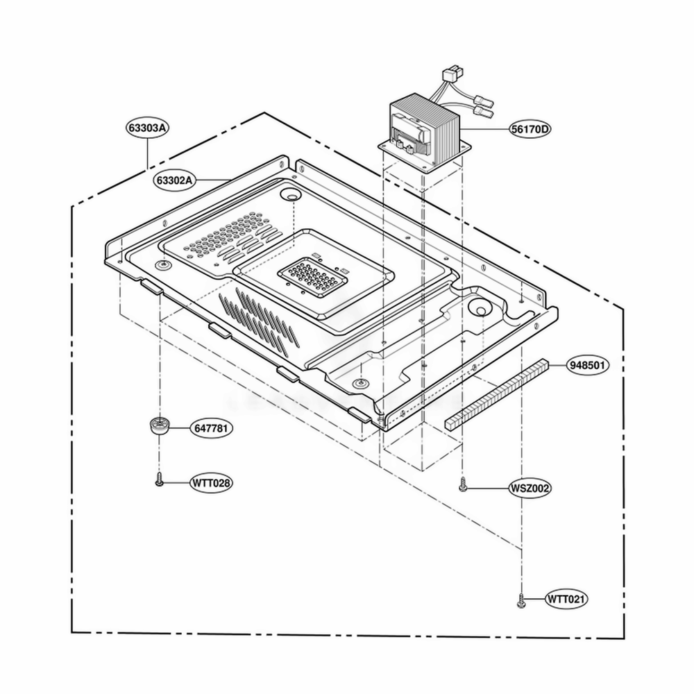 Base Plate Parts Diagram and Parts List for MS113YG KMWEGSC LG Range