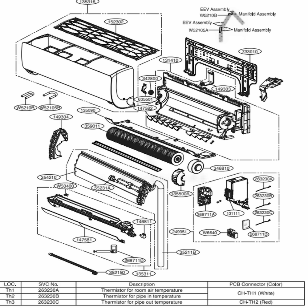 Main Diagram and Parts List for ARNU093SJA4 AMBBLUS LG Air Conditioner