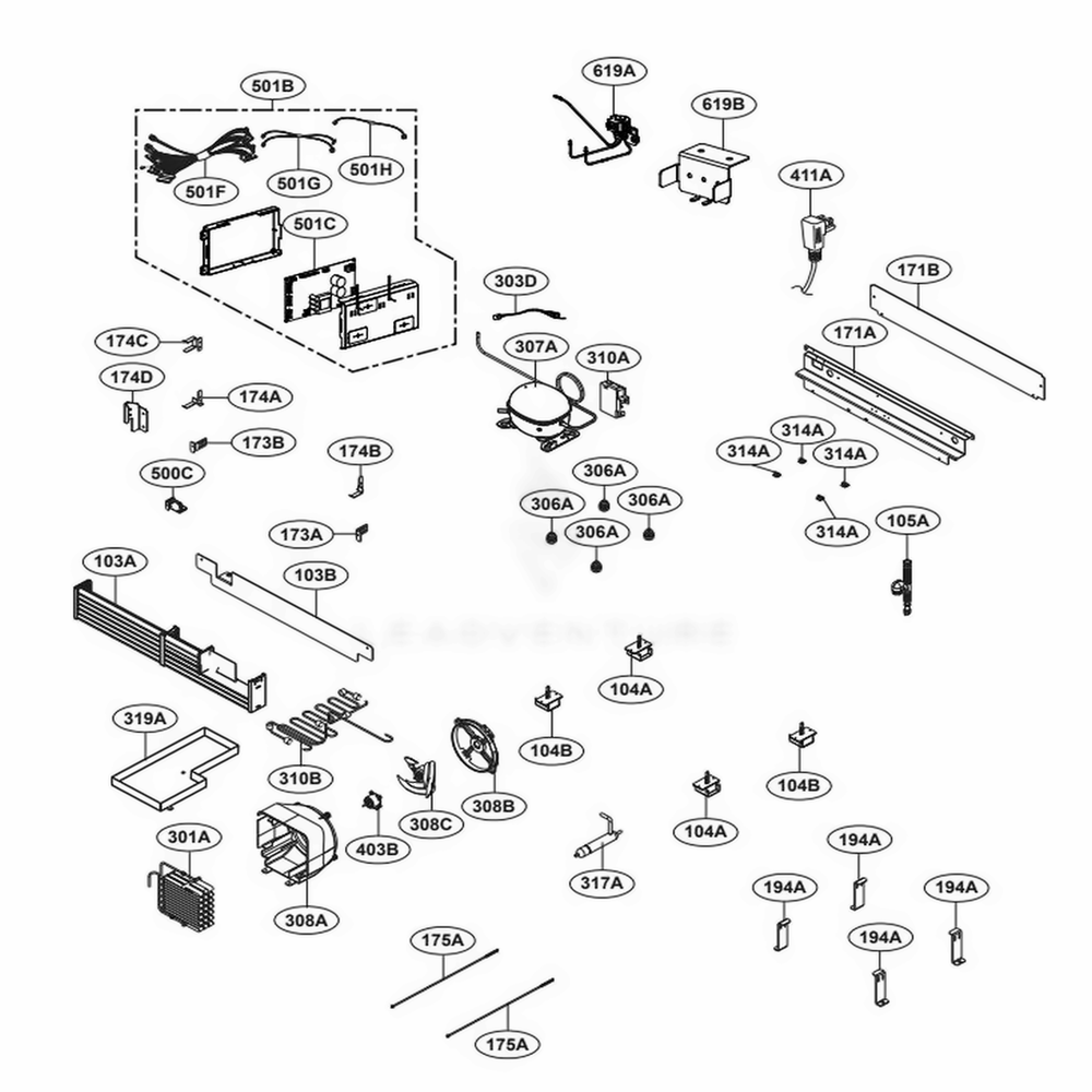 Machine Room Part Diagram and Parts List for SKSCW181RP ASWCNA0 LG Range