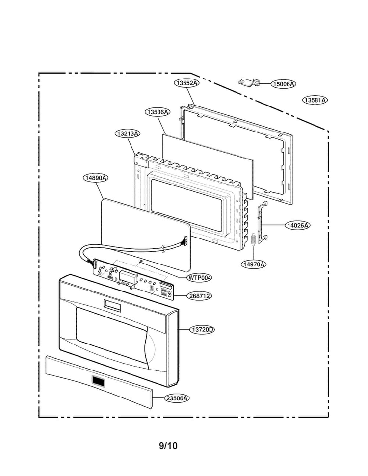 Door Parts Diagram and Parts List for LTM9020W01  LG Microwave
