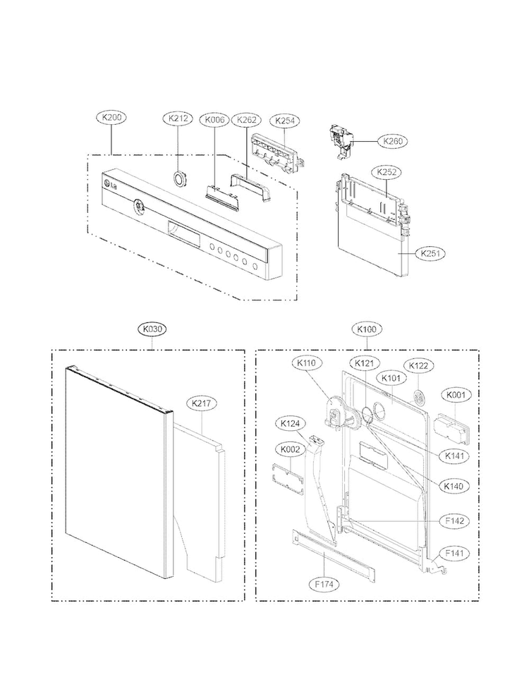 Panel/door Assembly Parts Diagram and Parts List for LDS5540BB  LG Dishwasher