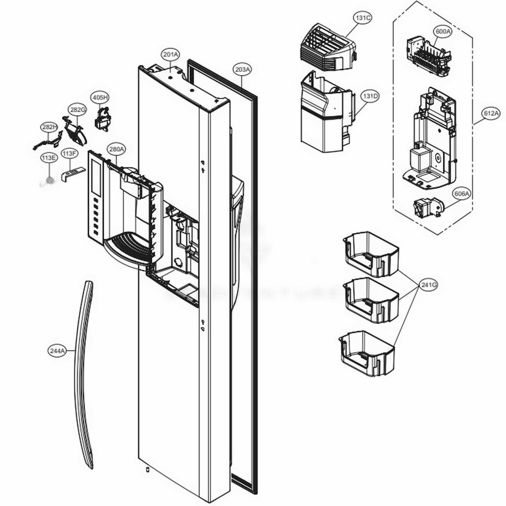 Freezer Door Diagram and Parts List for LSXS26326W ASWCNA2 LG Refrigerator