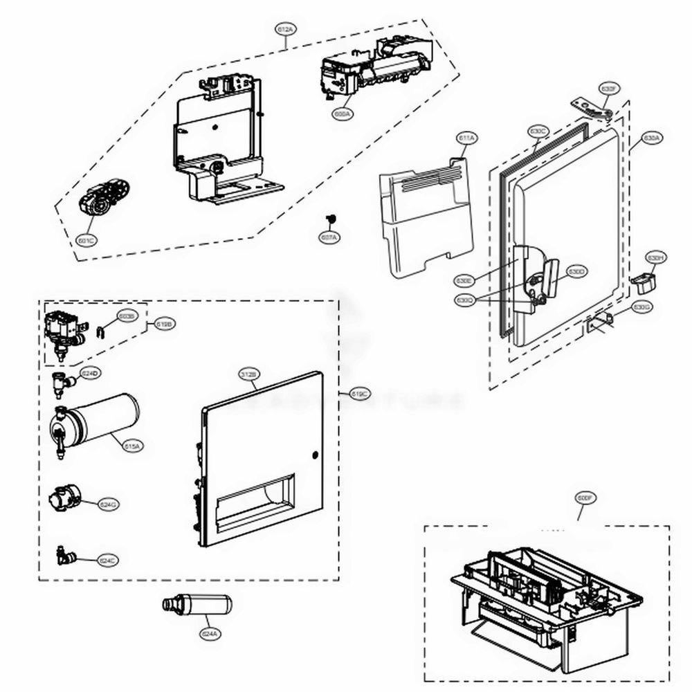 Ice Maker And Ice Bin Parts Diagram and Parts List for LRFVC2406D ASBCNA1 LG Refrigerator