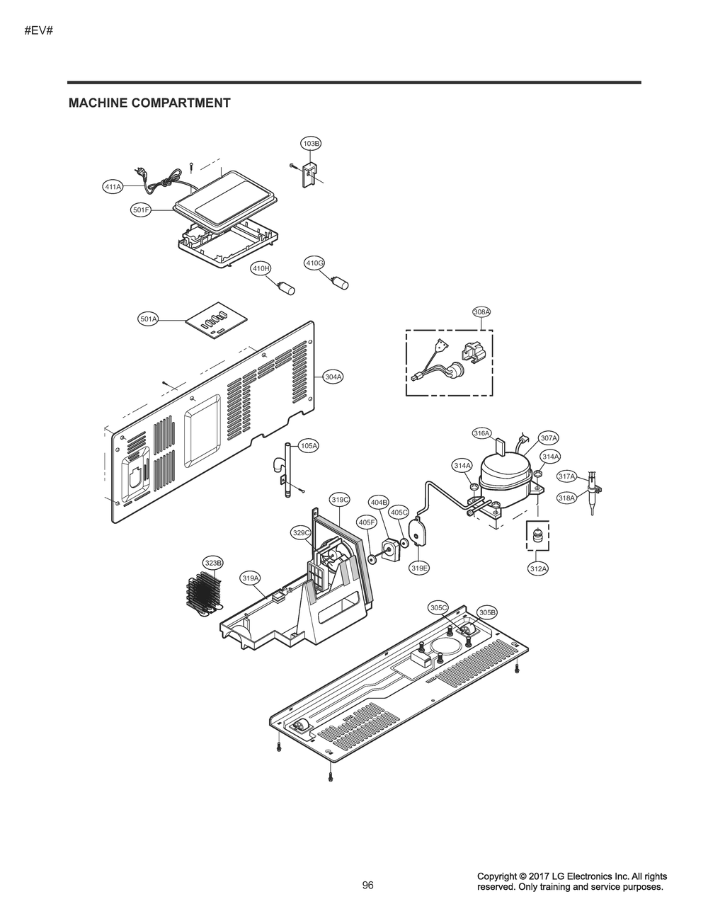 Machine Compartment Diagram and Parts List for GM-J227AKXM ASBCNA0 LG Refrigerator