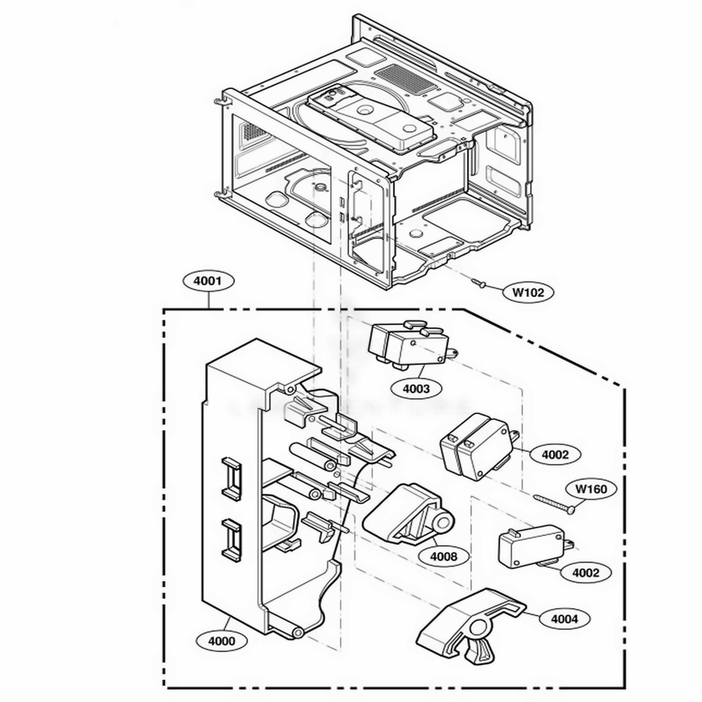 Latch Board Parts Diagram and Parts List for RFS18MPS AST6AMA LG Range