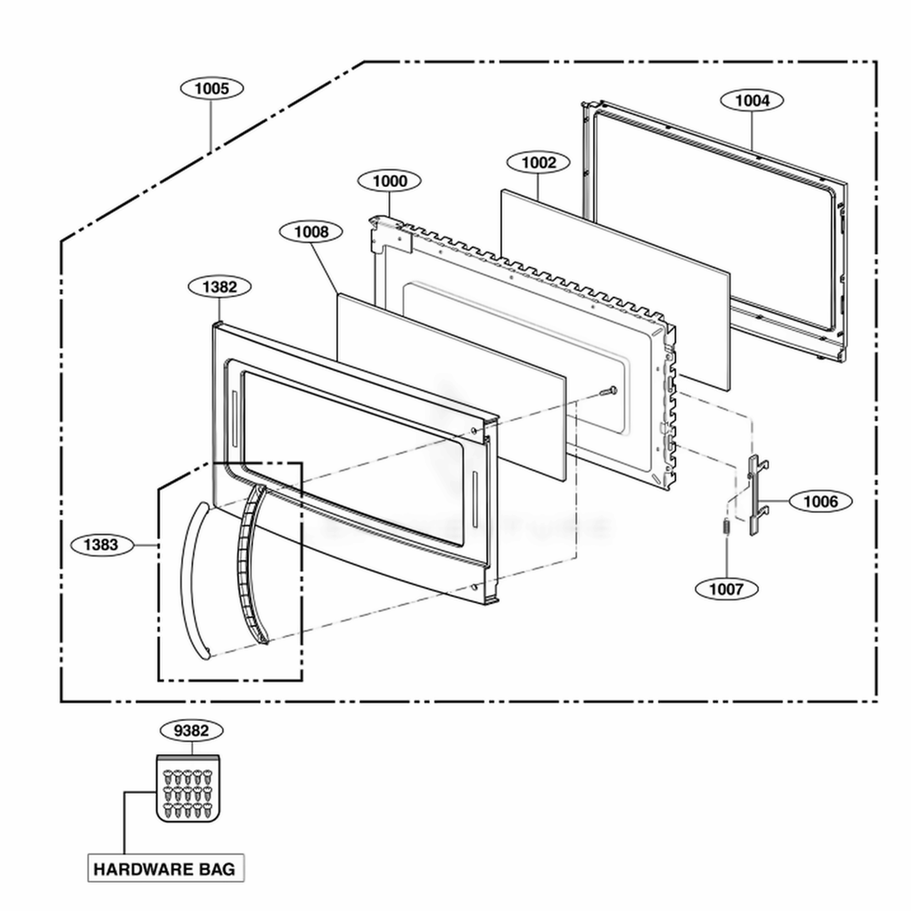 Door Parts Diagram and Parts List for JVM1540DMWW CWHEGEU LG Range