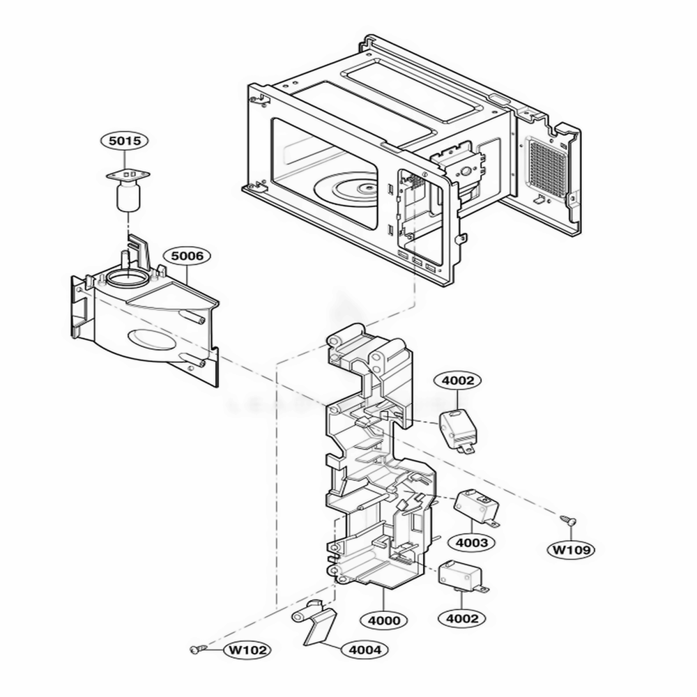 Latch Board Parts Diagram and Parts List for 63102301 CW1ESEA LG Range