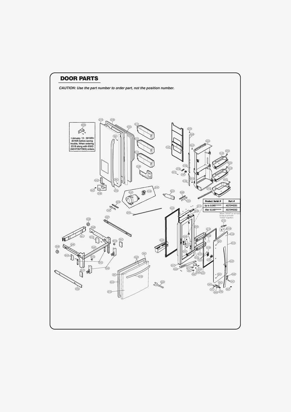 Door Parts Diagram and Parts List for GR-J318LQTP ASWCSE6 LG Refrigerator