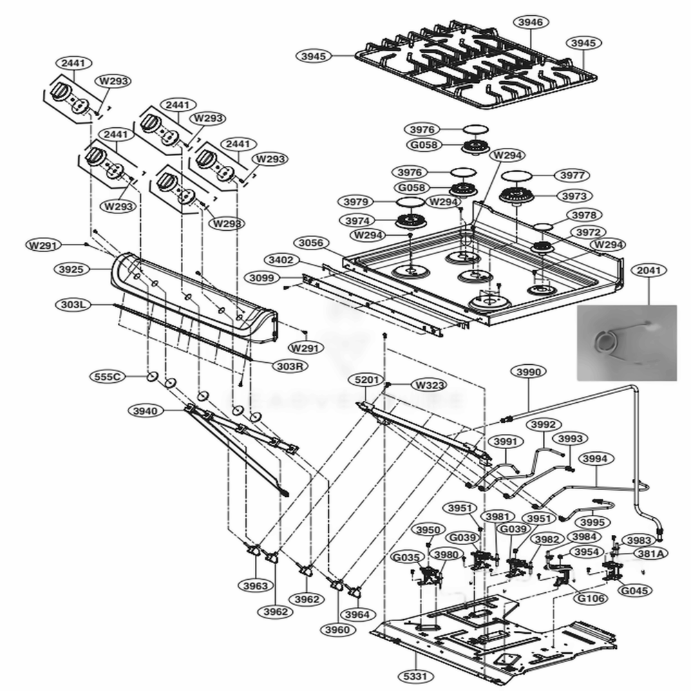 Cooktop Parts Diagram and Parts List for LDG4311ST ASTELGA LG Range