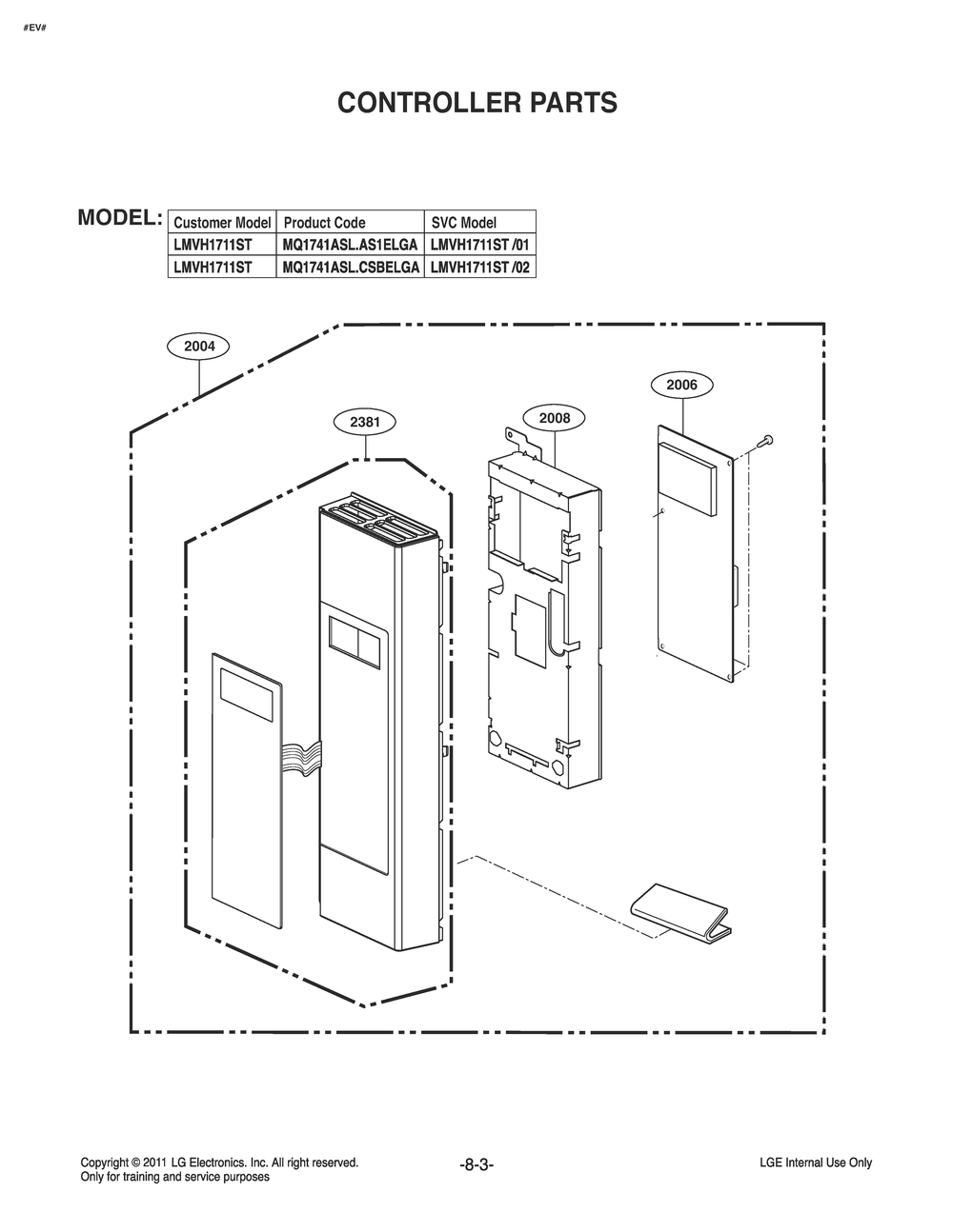 Controller Parts Diagram and Parts List for MQ1741ASL CSBESEA LG Microwave