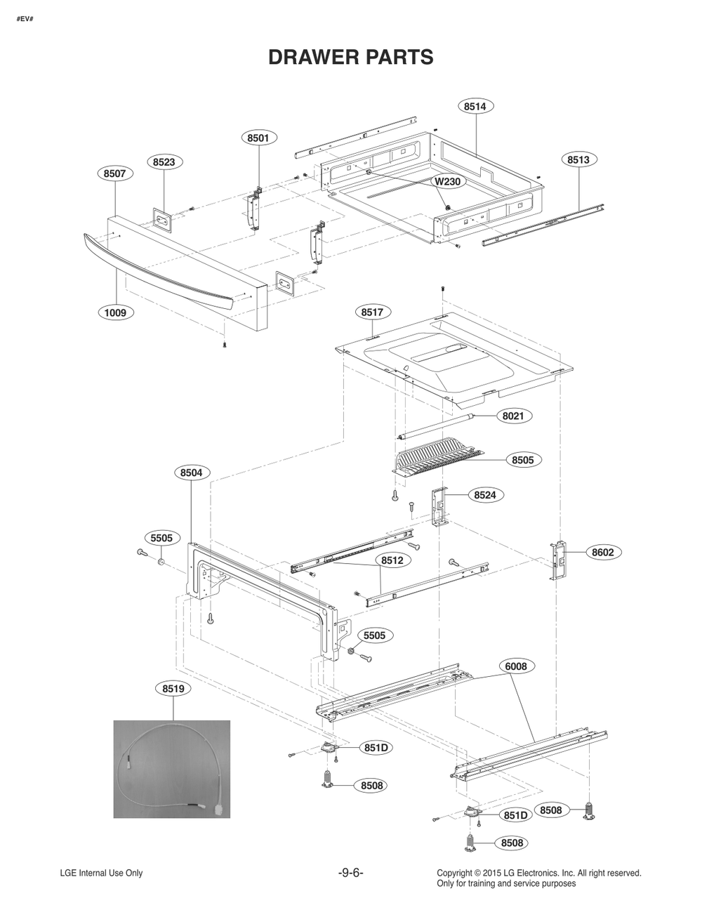 Drawer Parts Diagram and Parts List for FE1784LS ASTLLGA LG Range