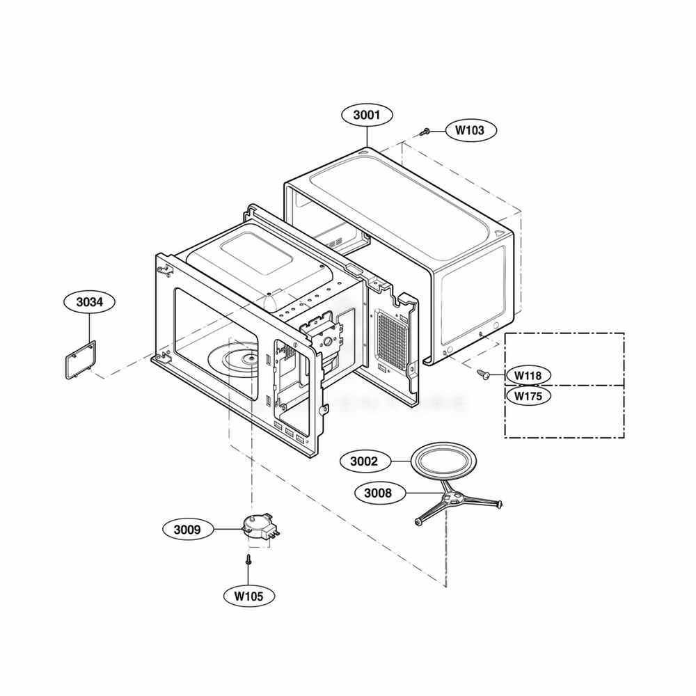 Oven Cavity Parts Diagram and Parts List for 66222 CWHESEA LG Refrigerator