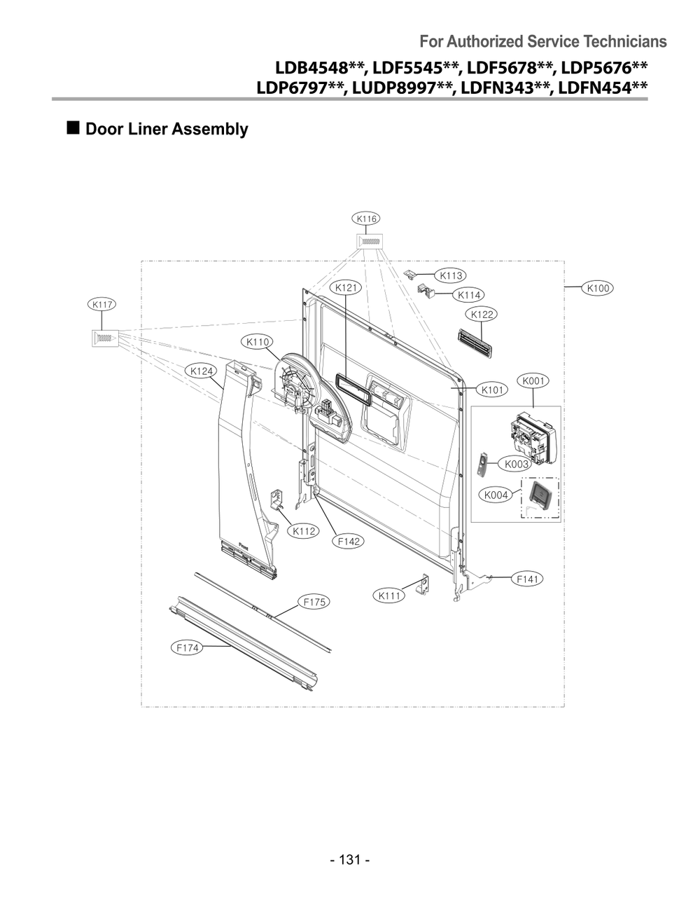 Door Liner Assembly Diagram and Parts List for DUA513FD ABDEEUS LG Dishwasher