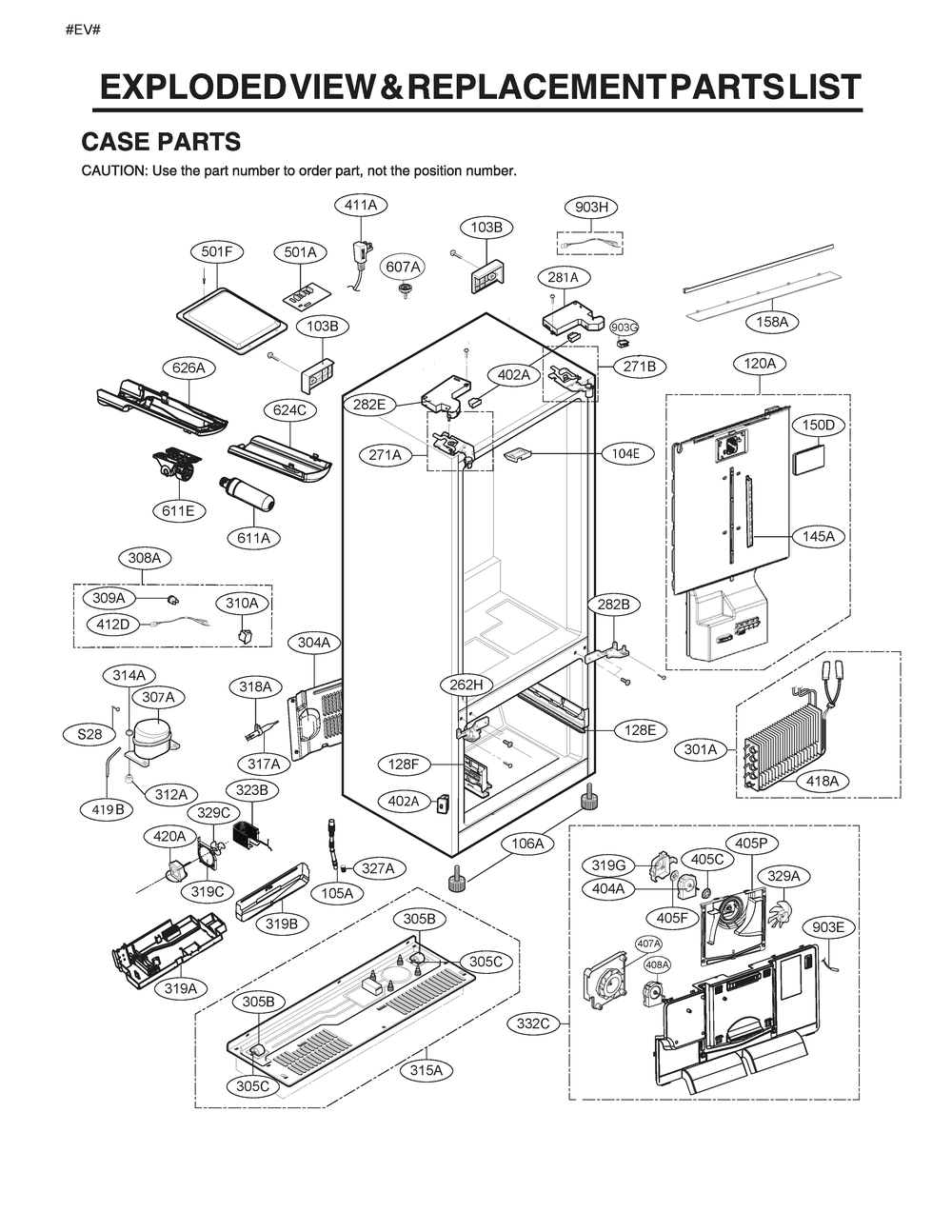 Case Parts Diagram and Parts List for GM-L288NKXM ASBCNA2 LG Refrigerator
