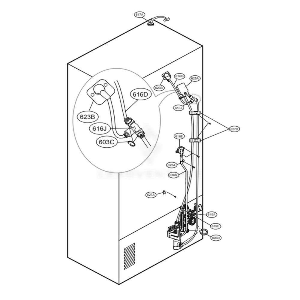 Valve And Water Tube Parts Diagram and Parts List for LFX28979SW ASWCNA1 LG Refrigerator