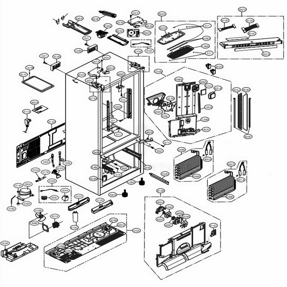 Case Parts Diagram and Parts List for LFCS31626S ASTCNA1 LG Refrigerator