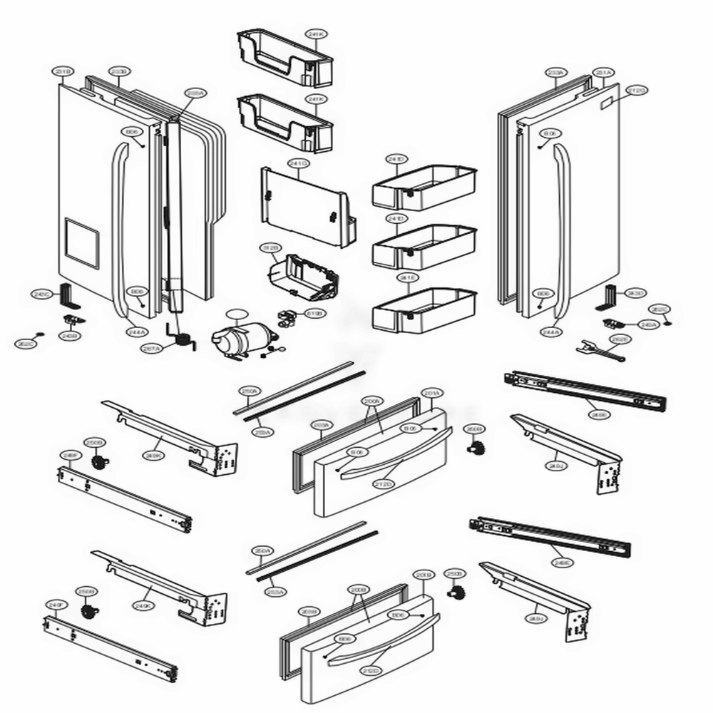 Door Parts Diagram and Parts List for LMXS27626D ASBCNA0 LG Refrigerator