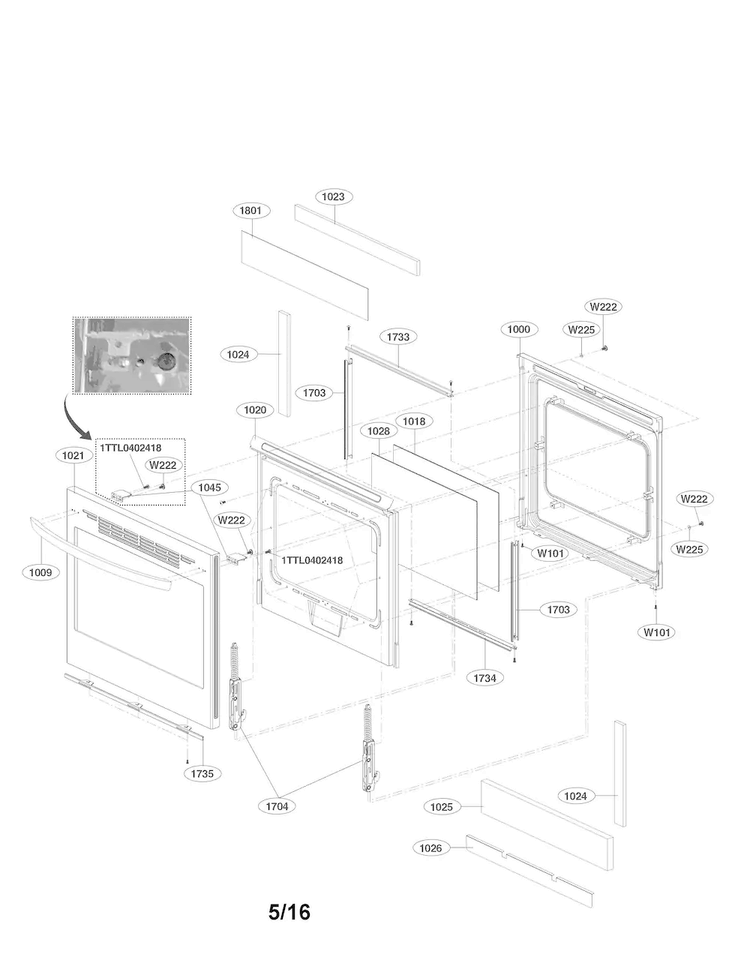 Upper Door Parts Diagram and Parts List for LDE3037BD  LG Range