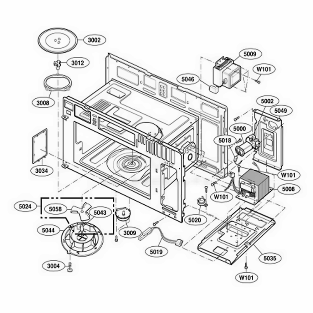 Interior Parts 1 Diagram and Parts List for 85138 ABSESEC LG Range
