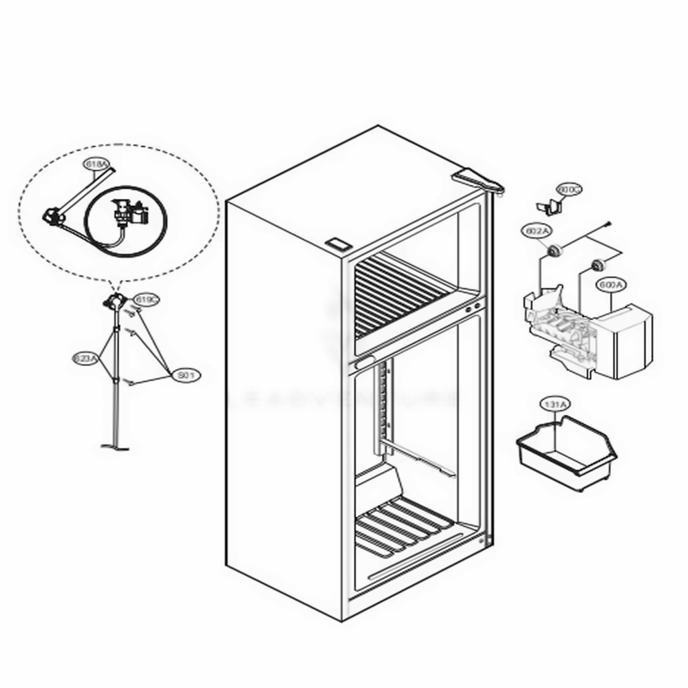 Ice Maker Parts Diagram and Parts List for 78032 ASWCSE5 LG Refrigerator